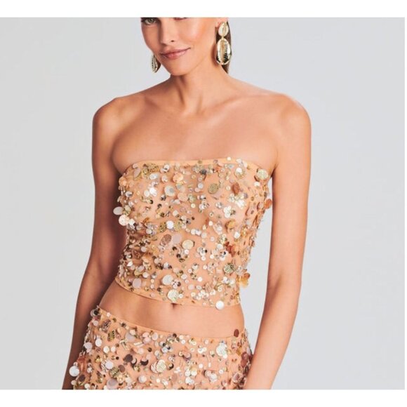 NWT Retrofete Mirage Embellished Strapless Crop Top Gold Seashell Size XS - Picture 1 of 7